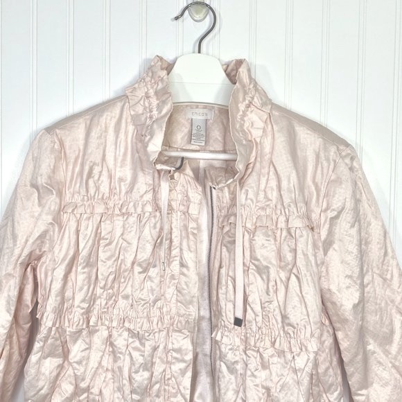 CHICO'S Pale Pink Gathered Full Zip Jacket  S/4 - Picture 3 of 16